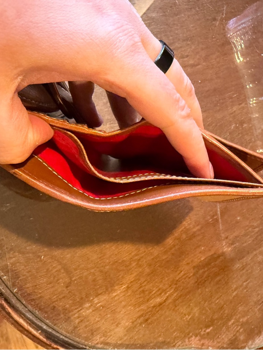 Dooney & Bourke Two-Tone Pebbled Leather Zip Wallet in Light Brown and Chestnut - Picture 3 of 5